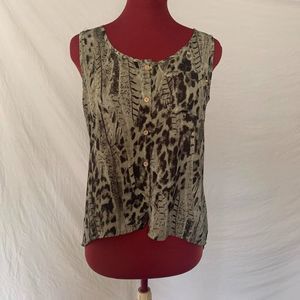 Olive Animal Print Button Down Tank